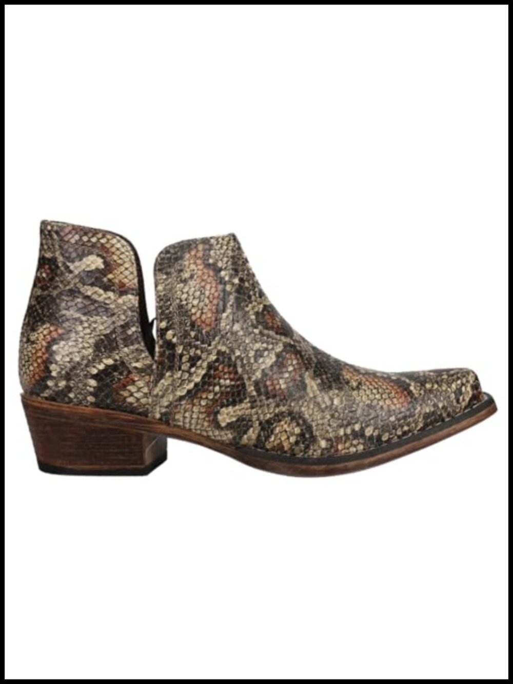 Faux Leather Snake Print Snip Toe Cowboy Ankle Booties